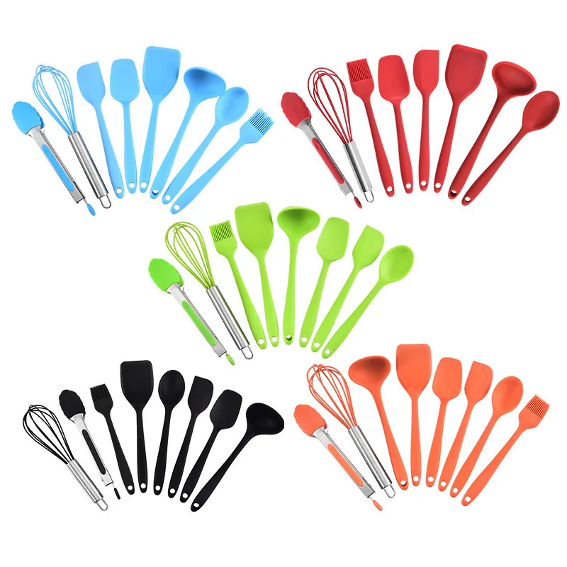 Silica gel mini kitchen utensils eight sets of cooking and baking utensils auxiliary milk pot spoon small shovel does not hurt