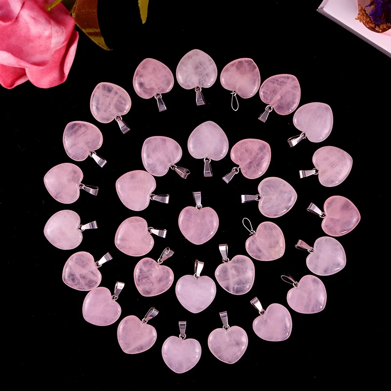 

Heart Pink Quartz Natural Stone Necklace Pendants Wholesale 50pcs Lot Charms Pendant DIY For Jewelry Making Women Gift