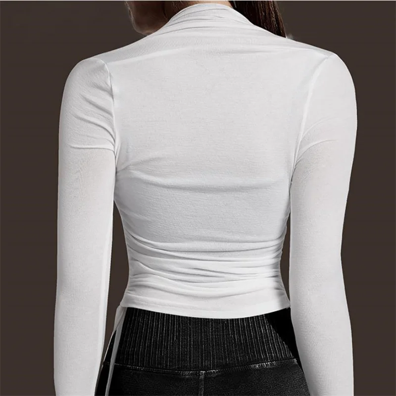 Sexy Neck Tight Fit Women Fitness Top Soft Long Sleeve Yoga Shirt Stretchy Sport T-shirts Lightweight Workout Clothes for Gym