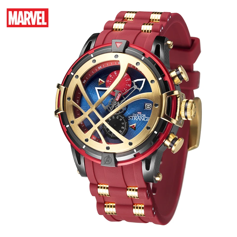 Reloj de pulsera de acero inoxidable oficial de MARVEL, Disney Doctor Strange, el ojo de Agamotto, cuarzo japonés, moda informal, dos zonas horarias