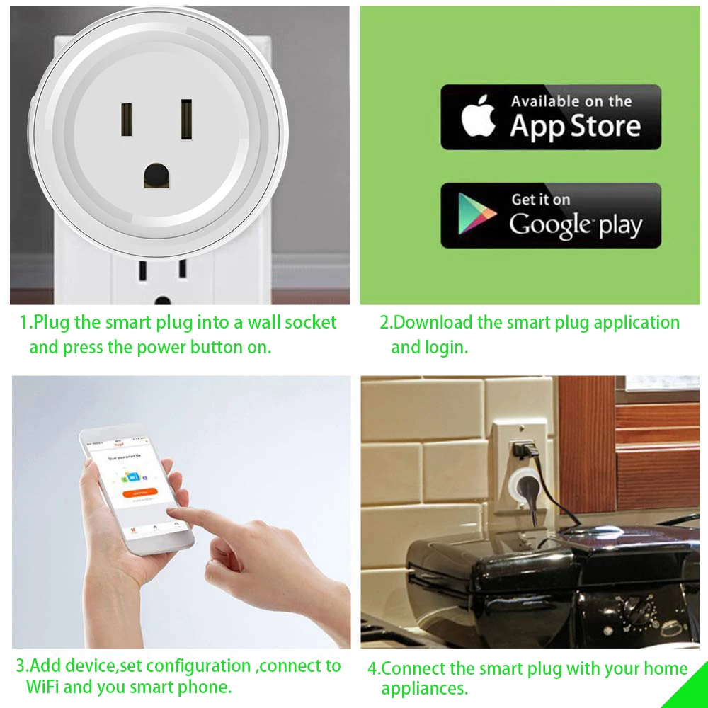 Smart Plug WIFI มินิสมาร์ท Outlet ทำงานร่วมกับ Alexa และ Google Home,ไม่ต้องใช้ฮับ, รีโมทคอนโทรลอุปกรณ์