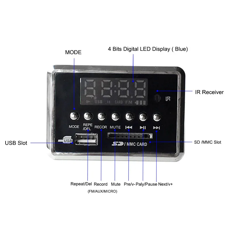 Bluetooth V5.0 MP3 Audio Decoder Board LED APE Decoding Audio Module FM AUX Dictaphone Digital Audio Voice Recorder USB WAV MP3