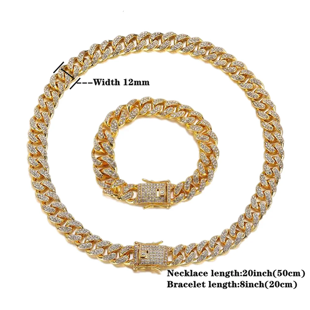 Quartz Luxe Gold Sliver Horloge Voor Mannen Volledige Iced Out Horloge Mannen Bling Miami Cubaanse Ketting Strass Armband Ketting Sieraden set