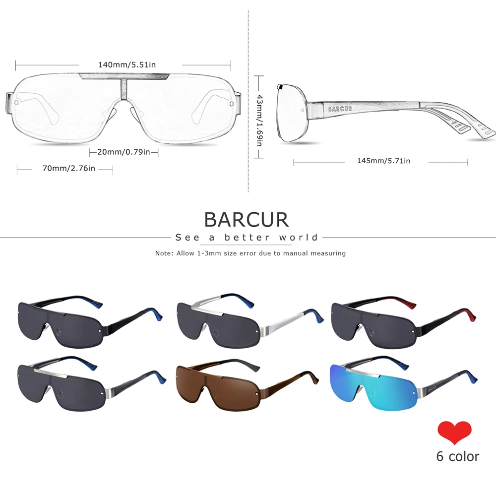 BARCUR Sport Men Polarized Sunglasses Pilot Sun Glasses UV400 Oculos De Sol