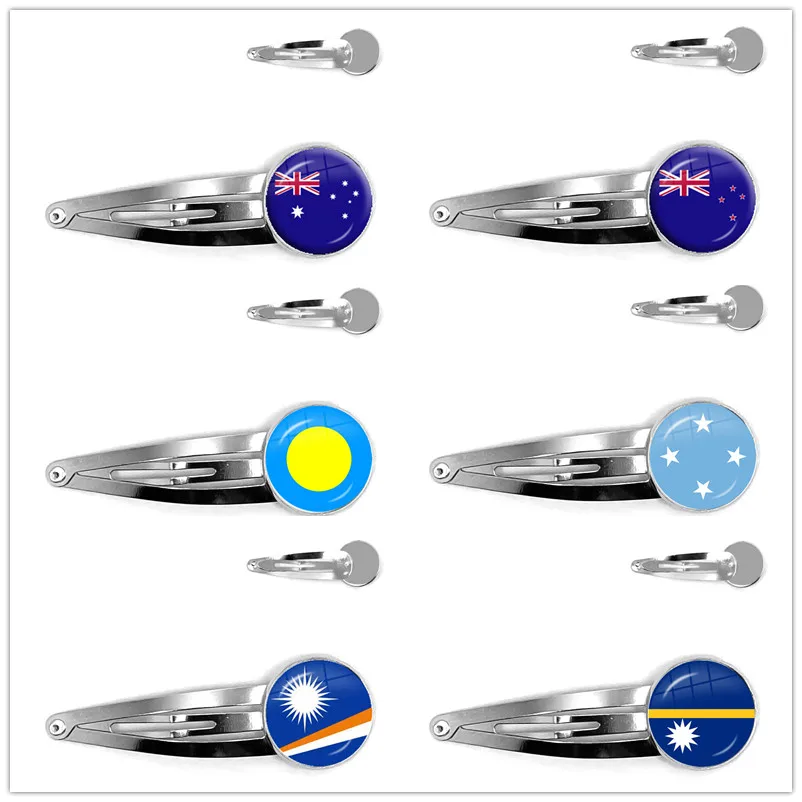 Australia,New Zealand,Palau,Micronesia,Marshall Islands,Nauru National Flag 20mm Glass Cabochon Hairpins Jewelry for Women Girls