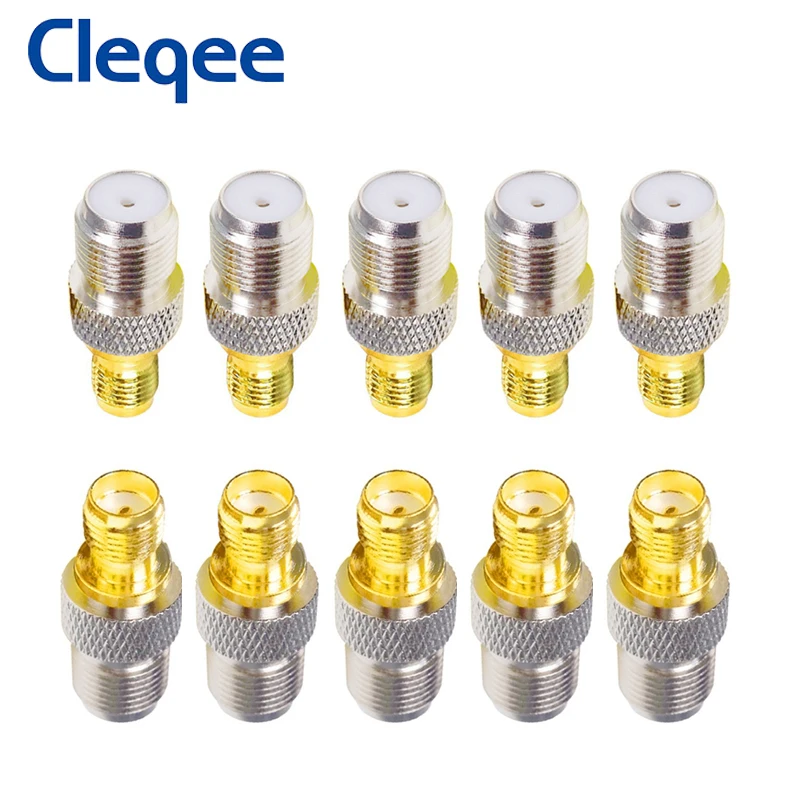 Cleqee 10 قطعة SMA أنثى إلى F نوع أنثى مستقيم RF محوري محول F موصل إلى SMA محول الذهب لهجة