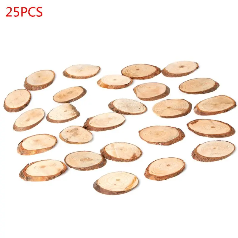 25pcs Natural Wooden Slices Oval Blank Wood Pieces Unpainted Embellishments DIY Crafts Birthday Wedding Display Decor K1MF