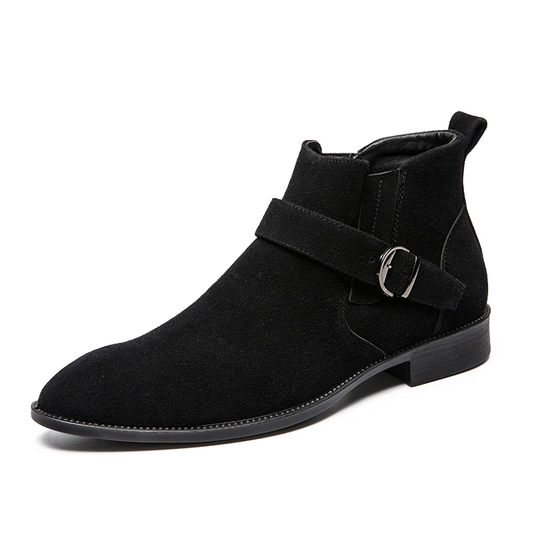 

new arrival mens casual ankle boots breathable cow suede leather shoes black chelsea boot pointed toe short botas zapatos hombre