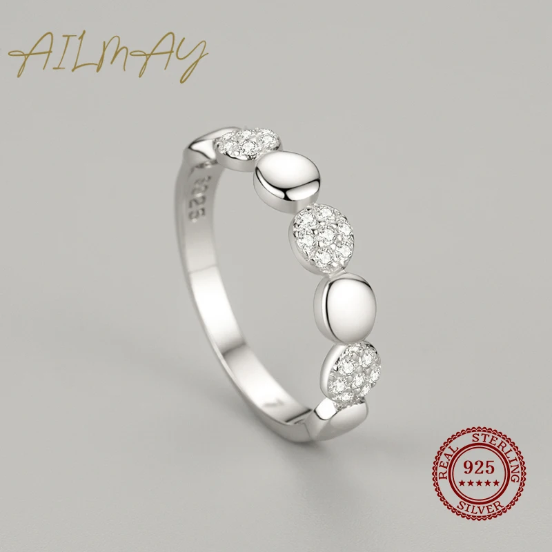 Ailmay Top Quality Real 925 Sterling Silver Dazzling Clear Zircon Classic Round Finger Ring For Fine Female Fashion Jewelry 4