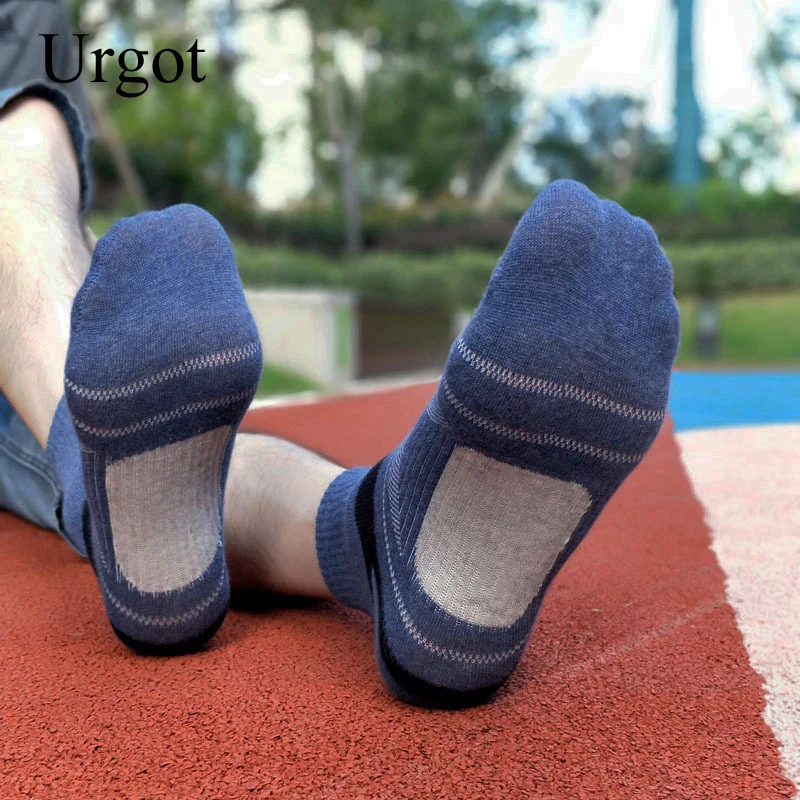 Urgot-Calcetines deportivos de algodón para hombre, medias con patrón de red, para otoño e invierno, 5 pares