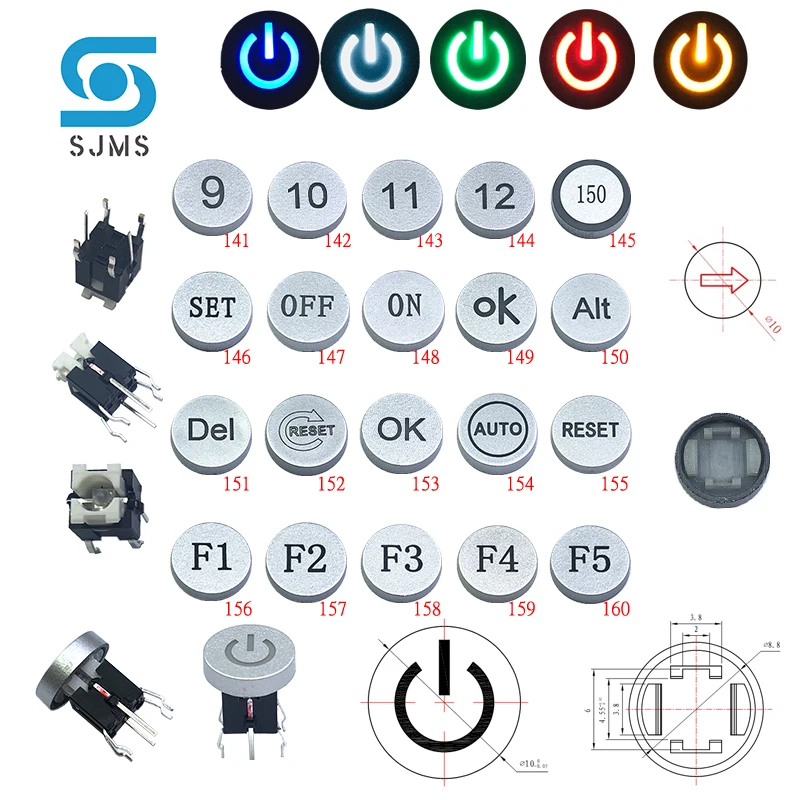 2PCS PB6171FL-1/2/3/4 Micro Push Button Tactile Momentary Mit LED Licht Schalter Mit mantel Kappe durchmesser: 10*10MM 6X6X12,9MM – Detail 15