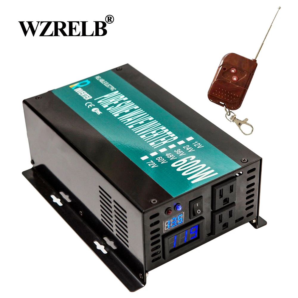 

Solar Panel Inverter 12V 220V 600W 12V/24V/48V to 120V/230V/240V Remote Pure Sine Wave Power Inverter DC to AC Voltage Converter