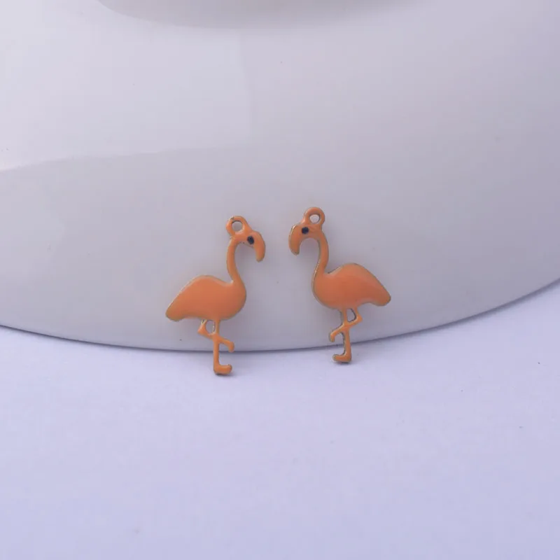 30 Stück 8*14mm beidseitig emaillierte Flamingo-Anhänger, kleine Vogel-Tier-Anhänger aus Kupfer, Schmuck – Detail 4