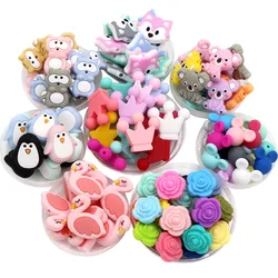 BOBO.BOX 5 stücke BPA FREI Silikon Beißring Perlen Cartoon Tiere Beißring Tiny Stange DIY Zahnen Halskette Food Grade Baby Dusche geschenk