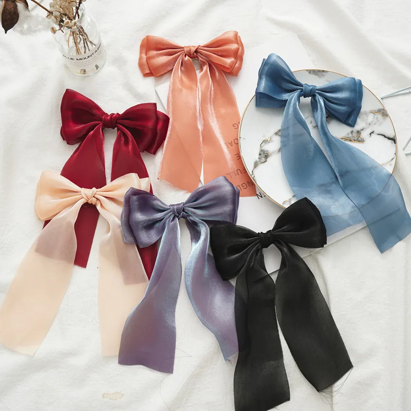 New Fashion Exquisite Solid Color Double Chiffon Ribbon Hair Band Bow Girls/Women Hairpin Hair Ponytail Hair Accessories