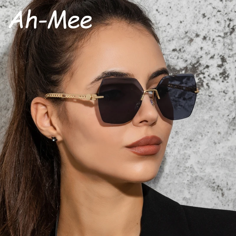 Rimless Square Sunglasses Women Chain Frame Brand Designer Luxury Framless Fashion Oversized Vintage Eyeglasses UV400