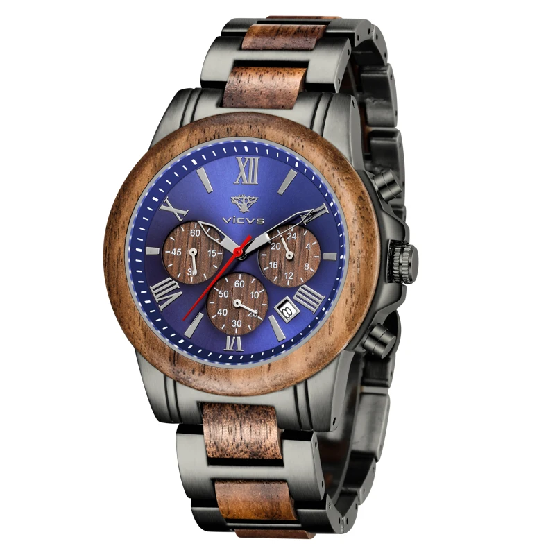 mens watch שעון לגבר stainless steel waterproof wood watch  fashion top luxury business quartz wood watch for men