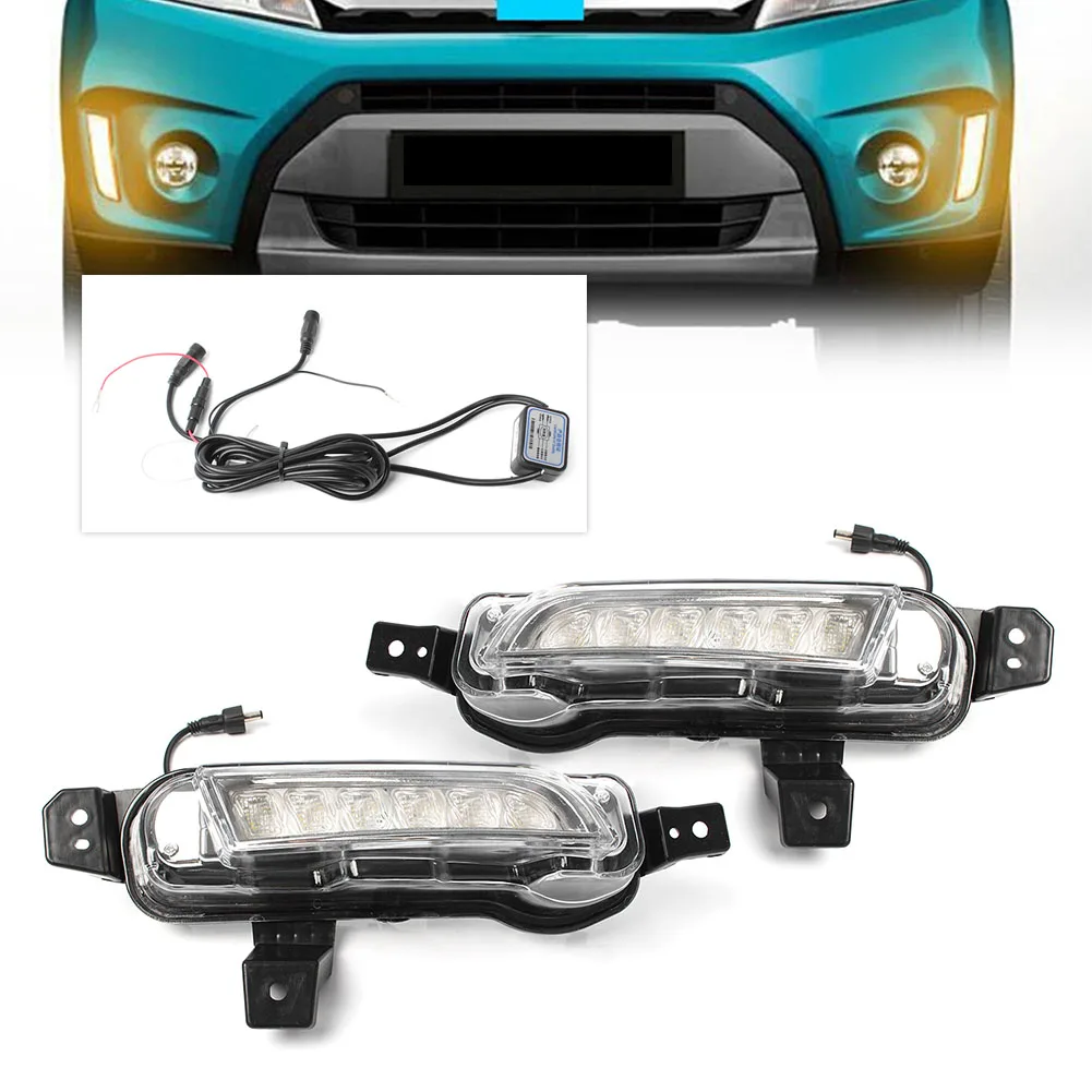 1 Pair Car Front Bumper Turn Signal Fog Lamp For Suzuki Vitara 2015 2016 2017 2018 LED DRL Daytime Running Lights