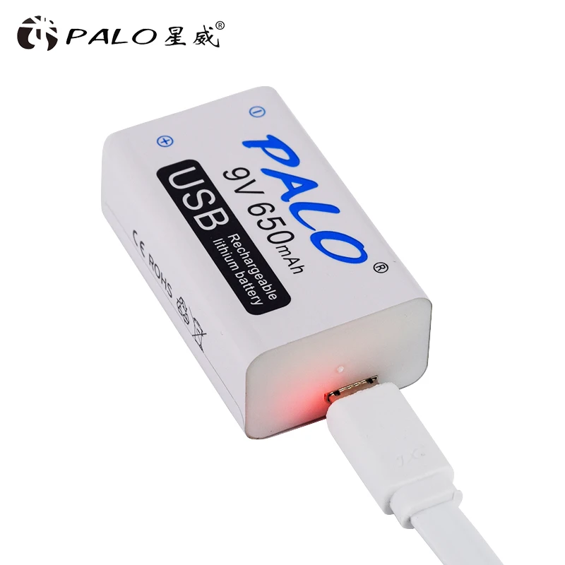 PALO micro USB 9V Lithium Rechargeable Battery 650mAh 6F22 9V li-ion battery for RC Helicopter Model  Microphone 9 Volts Crown