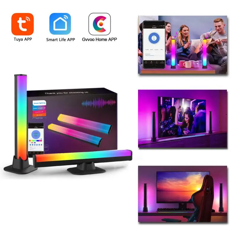 Barras de luz LED inteligentes Tuya, RGB, Bluetooth, música, ritmo, luz de atmósfera activada por voz, 10 escenas y 4 modos de música a través de Gvvoo Home