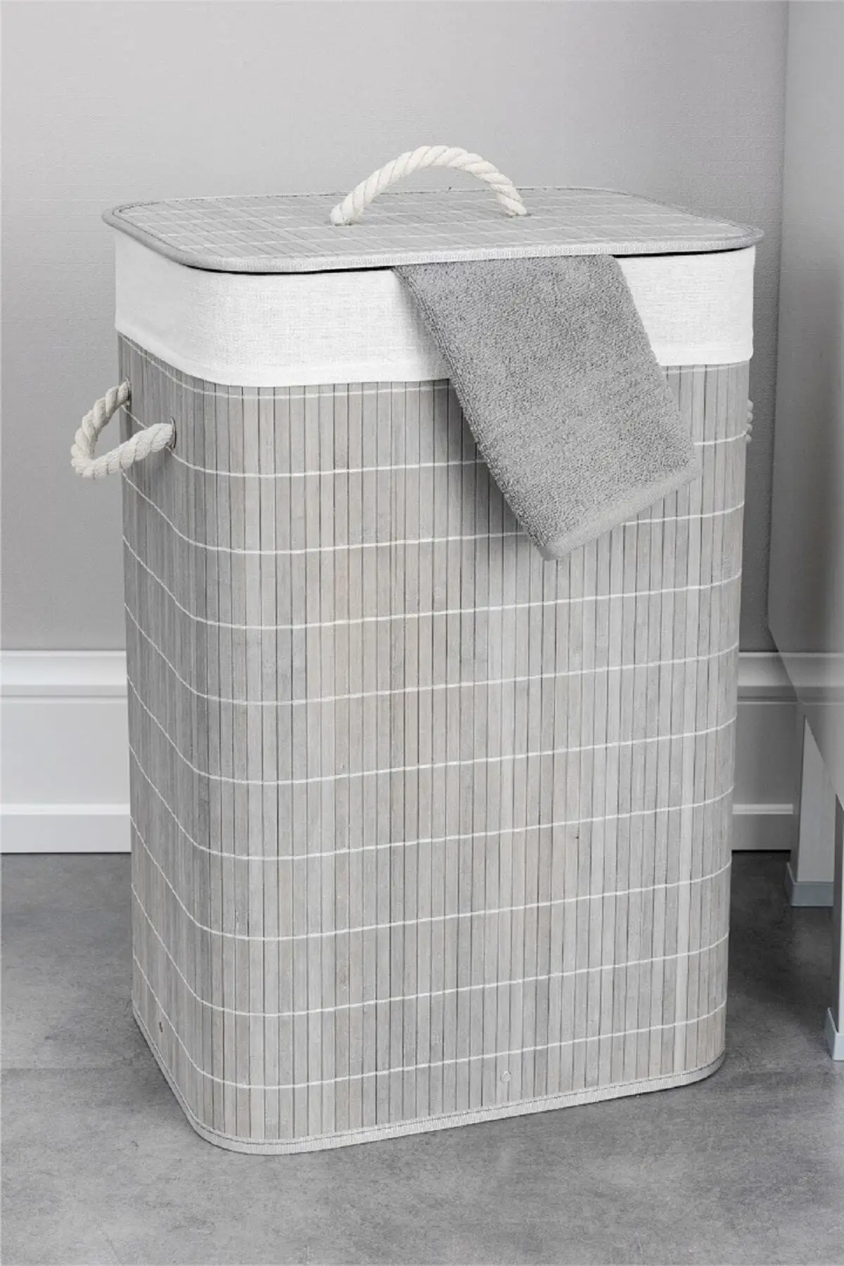 Limpia-cesta rectangular plegable de bambú, 40x30x60 Cm