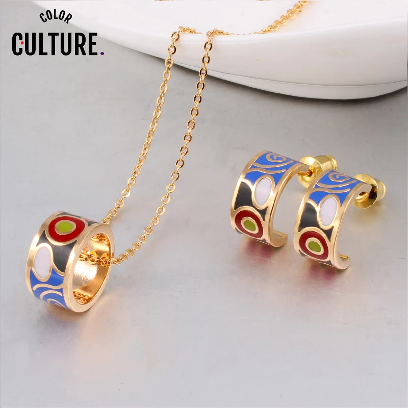 Color Culture Promotions High Quality Small Women Enamel Jewelry Sets Elegant Filled Color Design (Necklace, Earring)