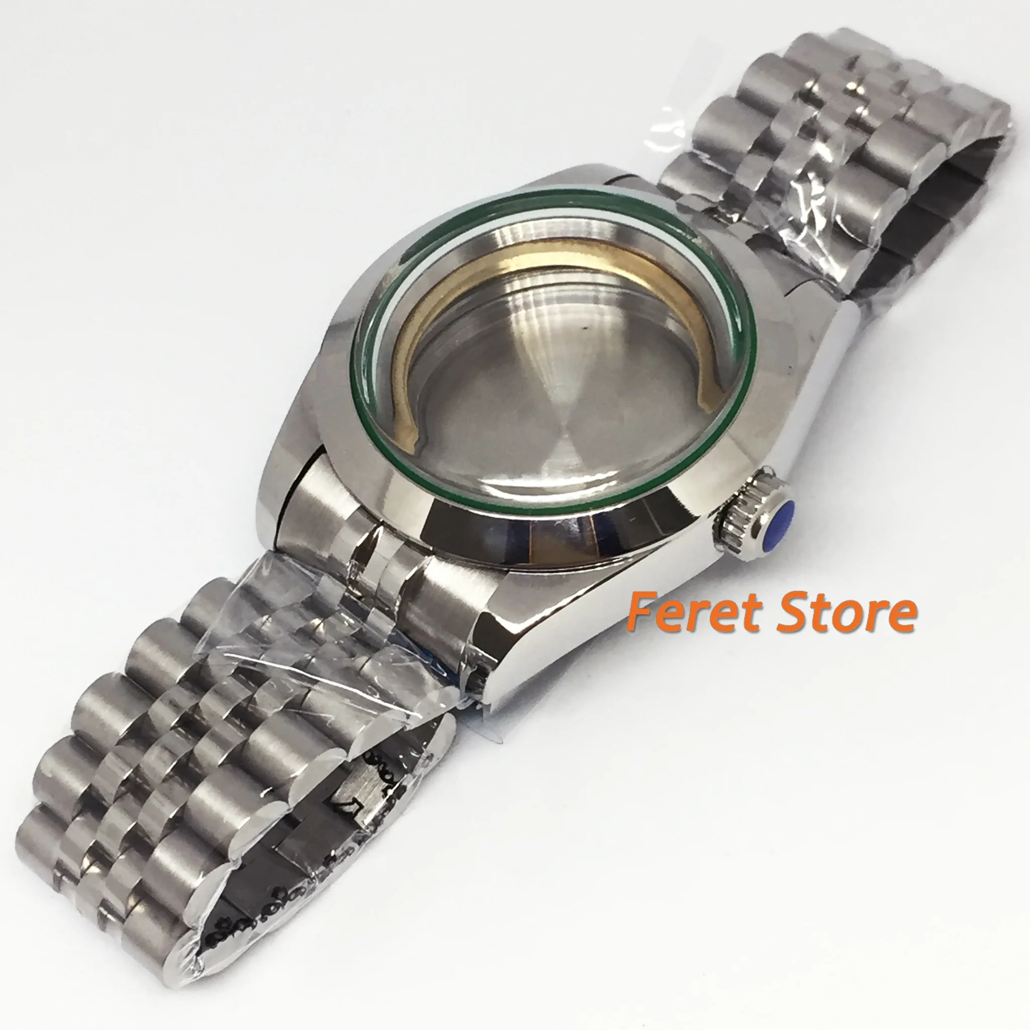 

40mm silver case coated glass stainless steel watch case Watch strap fit ETA 2836 Miyota 8215 821A Mingzhu DG2813 3804 movement