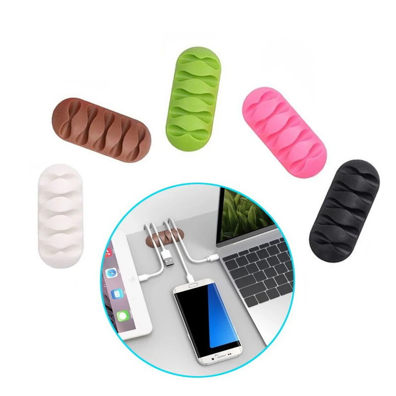 Desktop phone Cable Winder Earphone clip Charger Organizer Management Wire Cord fixer Silicone Holder 5 slot Strip