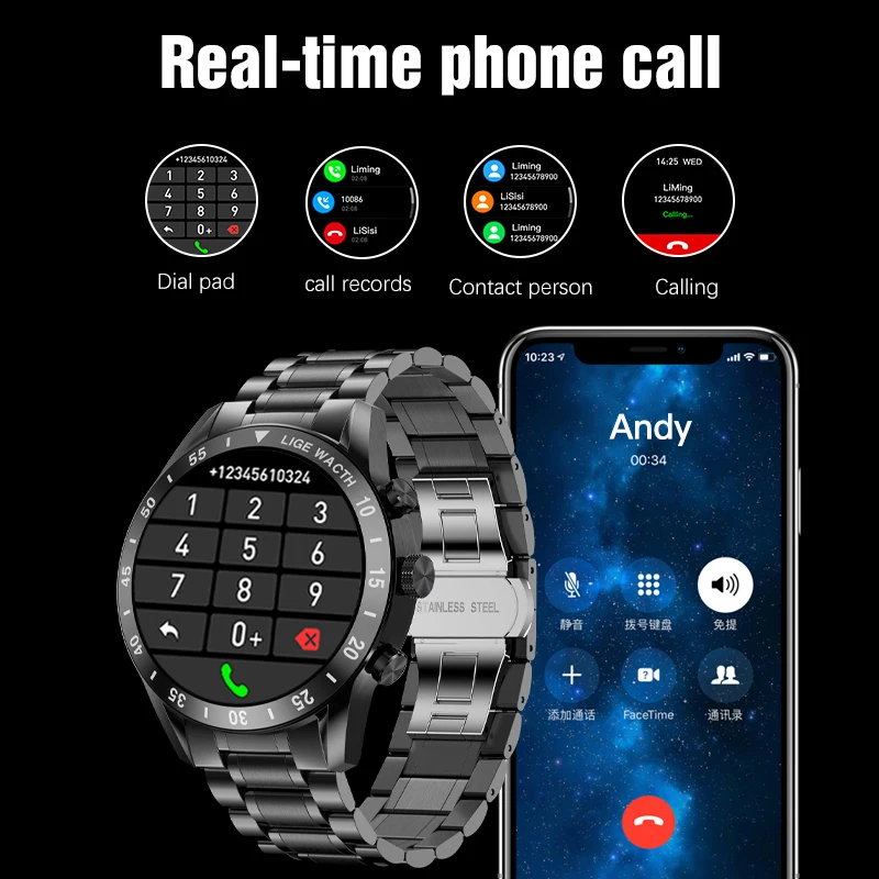 LIGE 2022 Neue Bluetooth Anrufen Smart Uhr Männer IP67 Wasserdichte Sport Fitness Uhr für Android IOS Männer Smart Uhr 2022 + Box