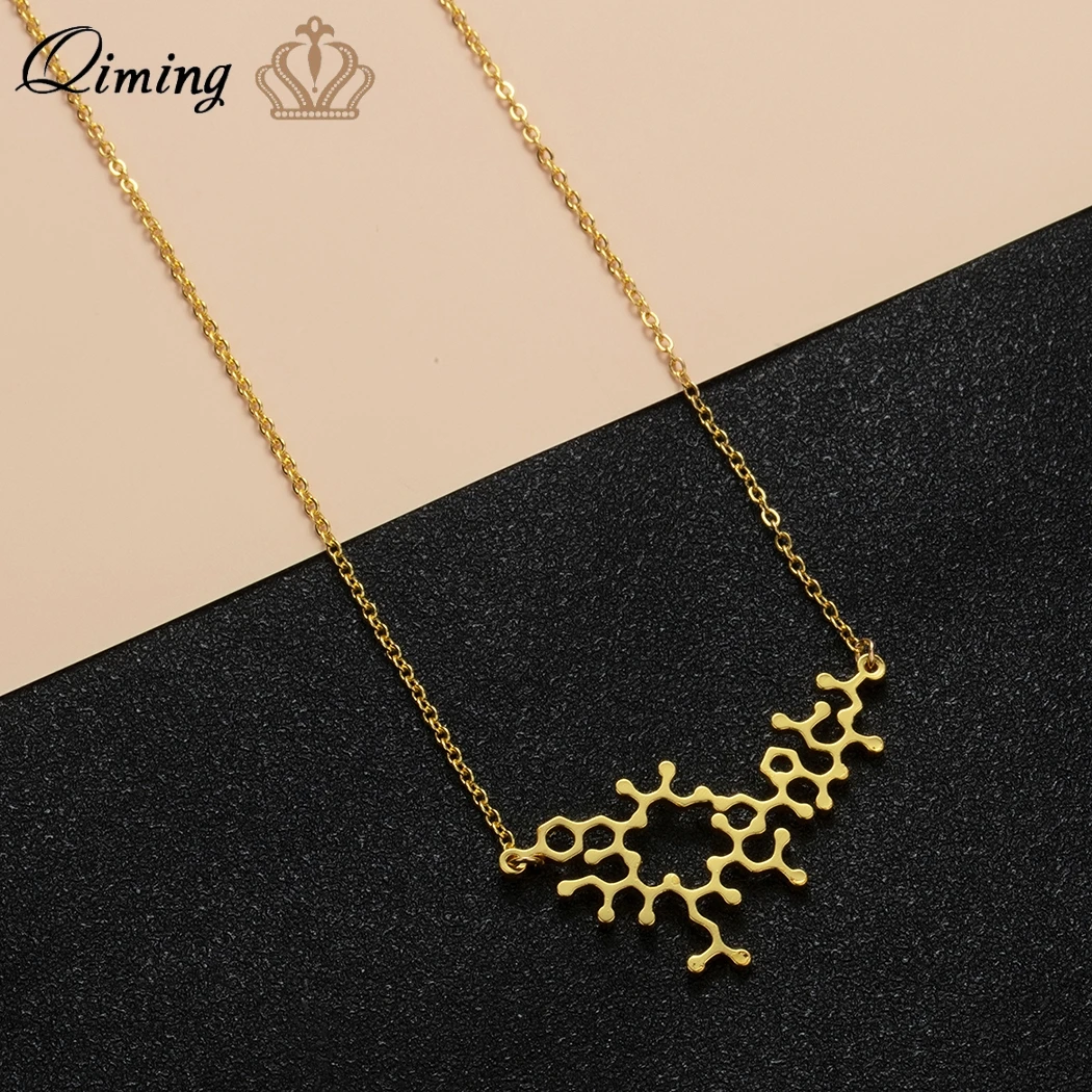 QIMING Oxytocin Molecule Necklace For Women Men Science Jewelry DNA Chemistry Pendant Necklace Everyday Jewelry