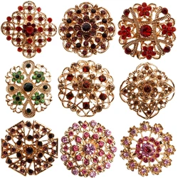 Broches de flores doradas de cristal con diamantes de imitación, alfileres para ramo de boda, accesorios de joyería para fiesta nupcial, regalo