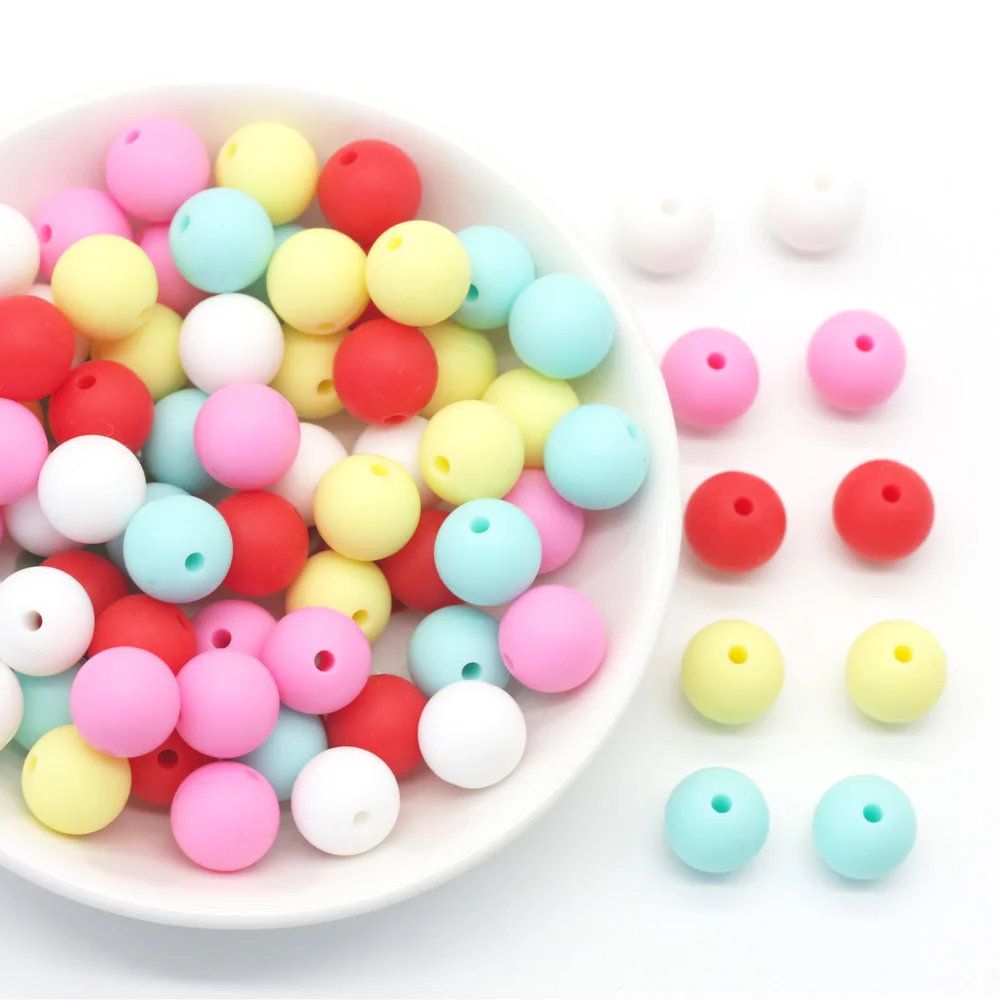 Cute-idea 100pcs 9mm silicone beads Food Grade teether making hadmade DIY accessory bracelet necklace chain teething jewelry toy