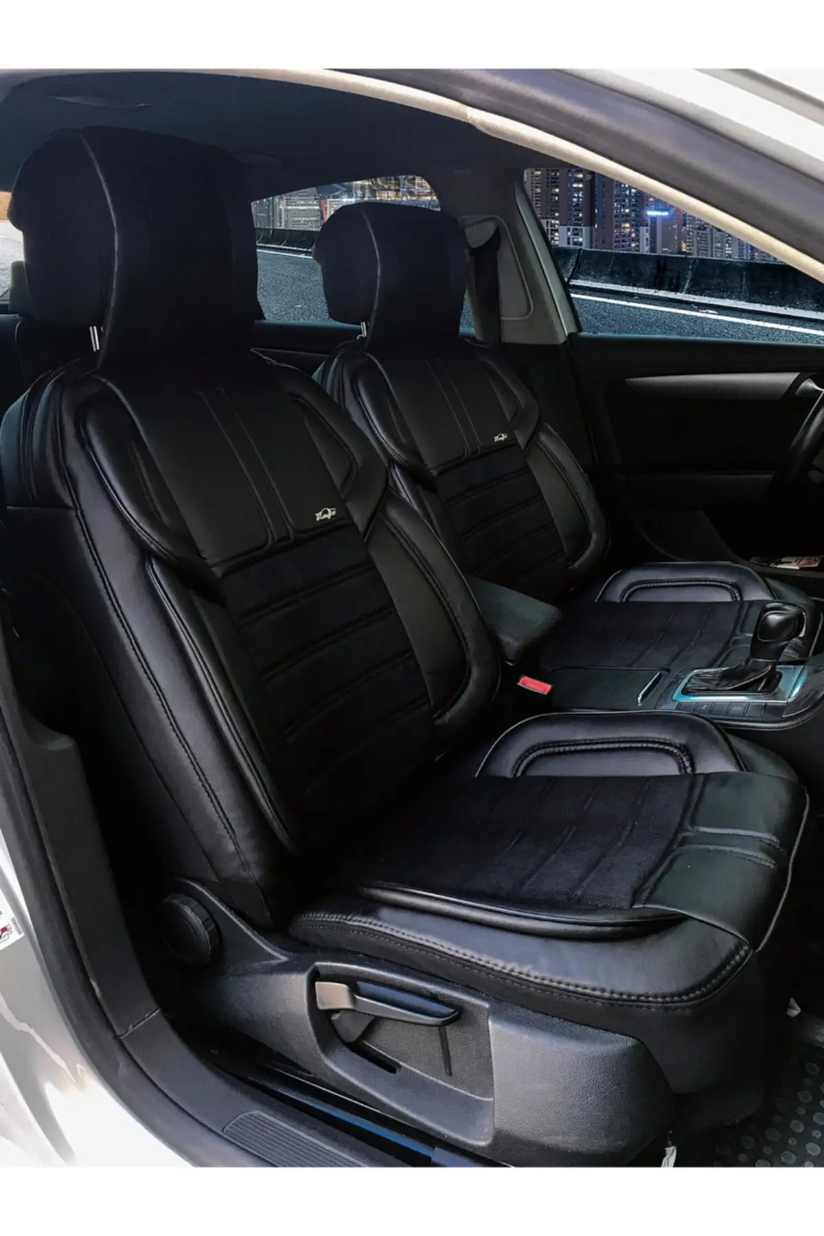 Auto Seat Cover Vip Leather And Fabric Set Black Color