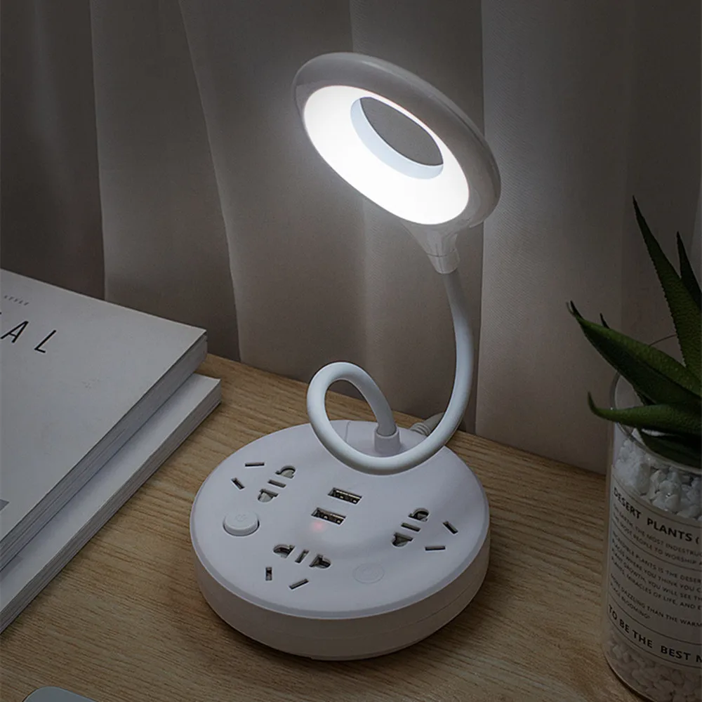 Creative Smart Socket LED Desk Lamp AC220V Socket Converter 2*USB Charging Hole Multi-function Row Lamp Home Décor