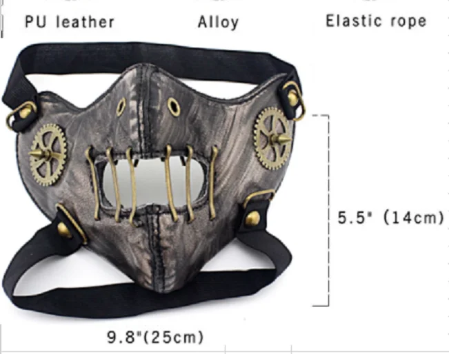 Black Leather Cosplay Masks Steam Punk Gear Mask Gothic Spikes Rock Accessories Rivets Hip Pop Masks Masque Carnaval