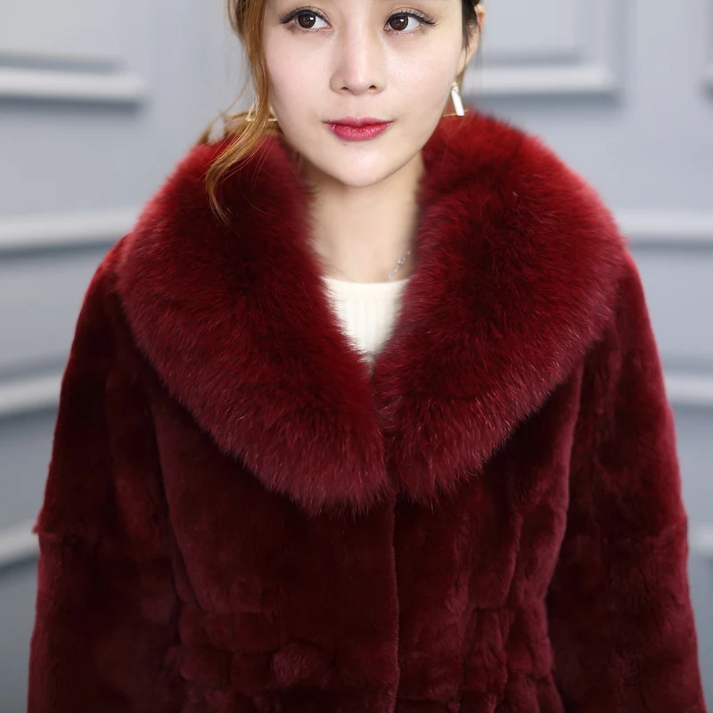 Real Fur Coat Female Winter Natural Fox Fur Collar Jacket Women Vintage Rex Rabbit Fur Tops Korean Warm Ladies Coats Hiver TT001