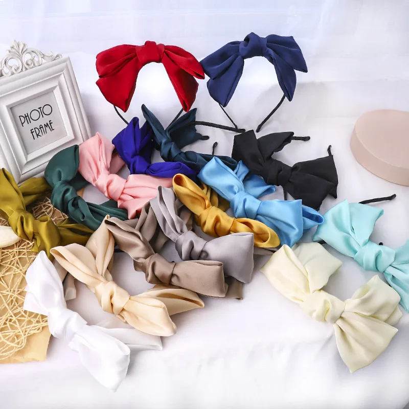 Yellow Bow Headband for Women Solid Top Knot Bow Hairband Double Layers Big Bow Headband Adults Accessories Hair Bow Hoop Girls