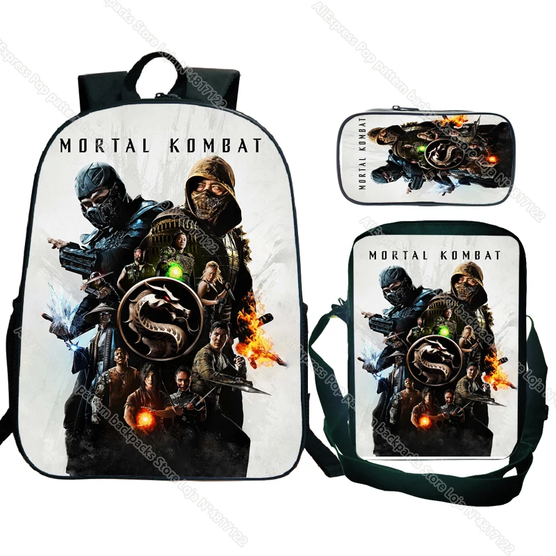 Imagem -02 - Conjunto Mortal Kombat Mochila Adolescentes Meninos Meninas Bolsas de Escola Ortopédicos para Crianças Estudantes Chlidren Bolsa de Livro Peças