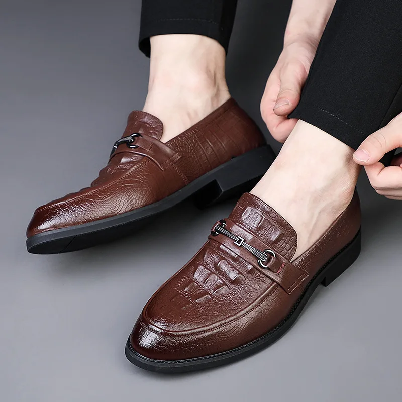 Fashion Genuine Cowhide Leather Dress Shoes for men\'s Comfortable Casual Loafers Crocodile Pattern Shoe Moccasins