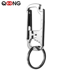 QOONG 2025 EDC Multi Function Tool Keychain with Wrench Bottle Opener Ruler Key Chain Ring Holder Stainless Steel Keyrings Y83
