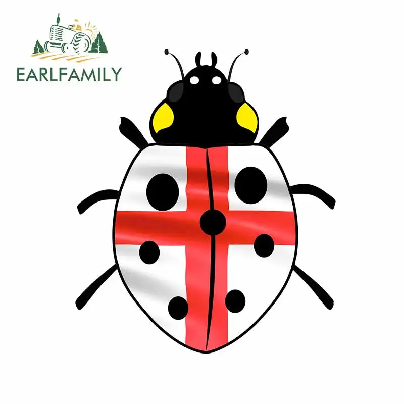 EARLFAMILY 13cm x 11.1cm Funny Ladybird Design with England St Georges Flag Motif External Vinyl Car Sticker