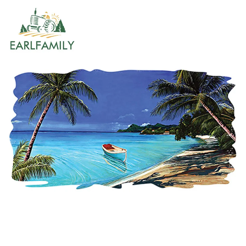 EARLFAMILY 13cm x 7cm RV Trailer Motorhome Camper Decal Funny Beach Tropical Scene Ocean Graphic Sticker 3D Styling
