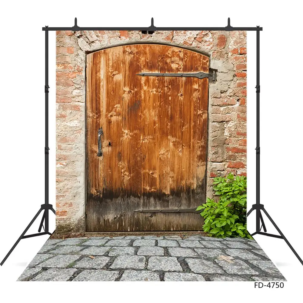 Ściana z cegły Vintage drewniane drzwi tło fotograficzne tkanina winylowa tło dla dzieci portret dziecka Photobooth Photo Studio