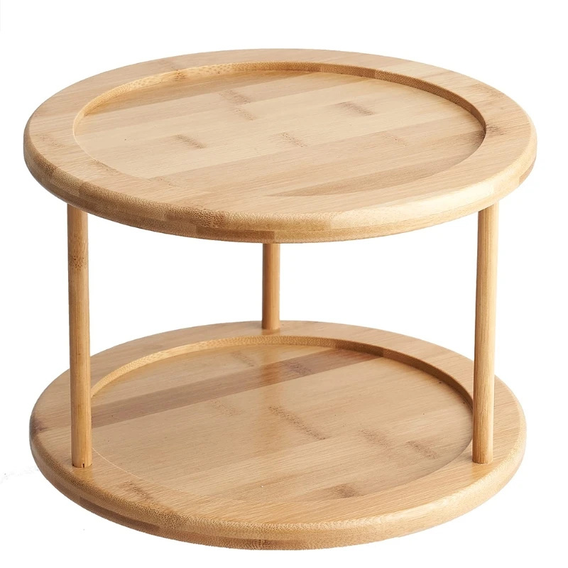 2 Layers 30cm Round Bamboo Turntable Tray 18cm Height Home Kitchen Rotating Storage Plate Bathroom Organization