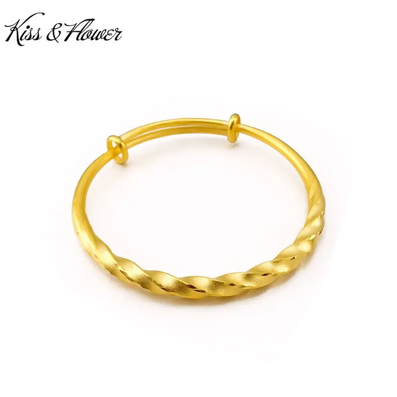 

KISS&FLOWER Gold Twisted Round Bracelet Bangle For Woman Birthday Wedding Party Christmas Bride Mother Girlfriend Lady Gift BR47