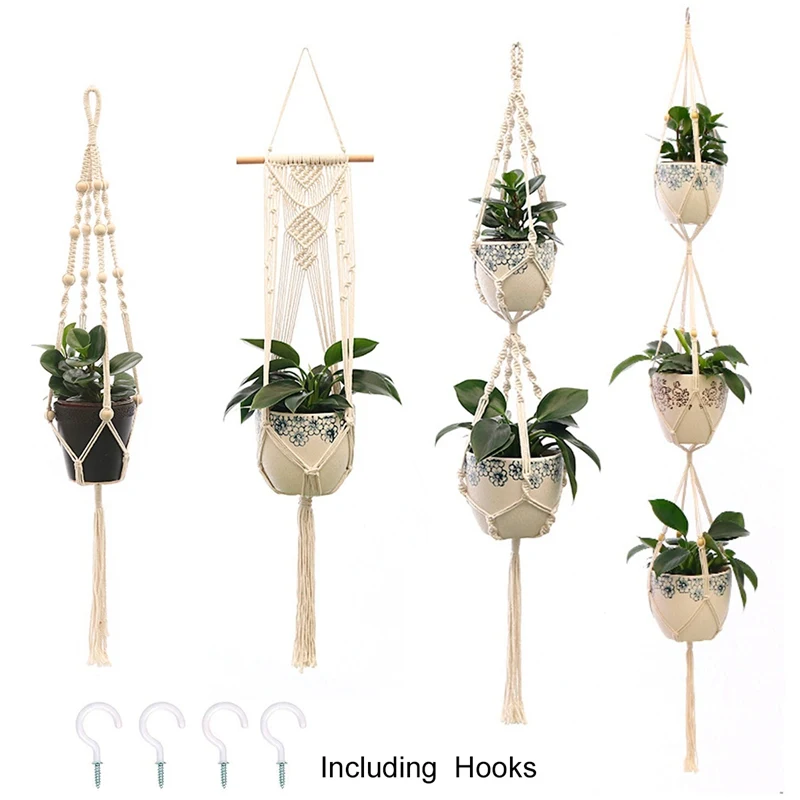 

Hot Sales 100% Handmade Macrame Plant Hanger Flower /Pot Hanger For Wall Decor Courtyard Garden Hanging Planter Hanging Basket