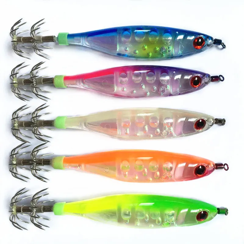 1Pcs Hard Fishing Lure Squid Hook Luminous Wobblers Jigs Octopus Cuttlefish Wood Shrimp Hard Baits 3D Eyes