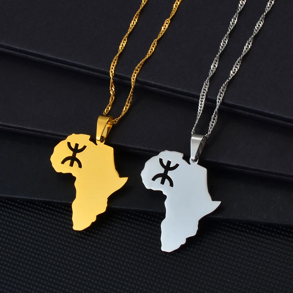 Anniyo 2.8CM Africa Map Berbers Pendant Necklaces African Berber Jewelry for Amazigh Women Men #234921