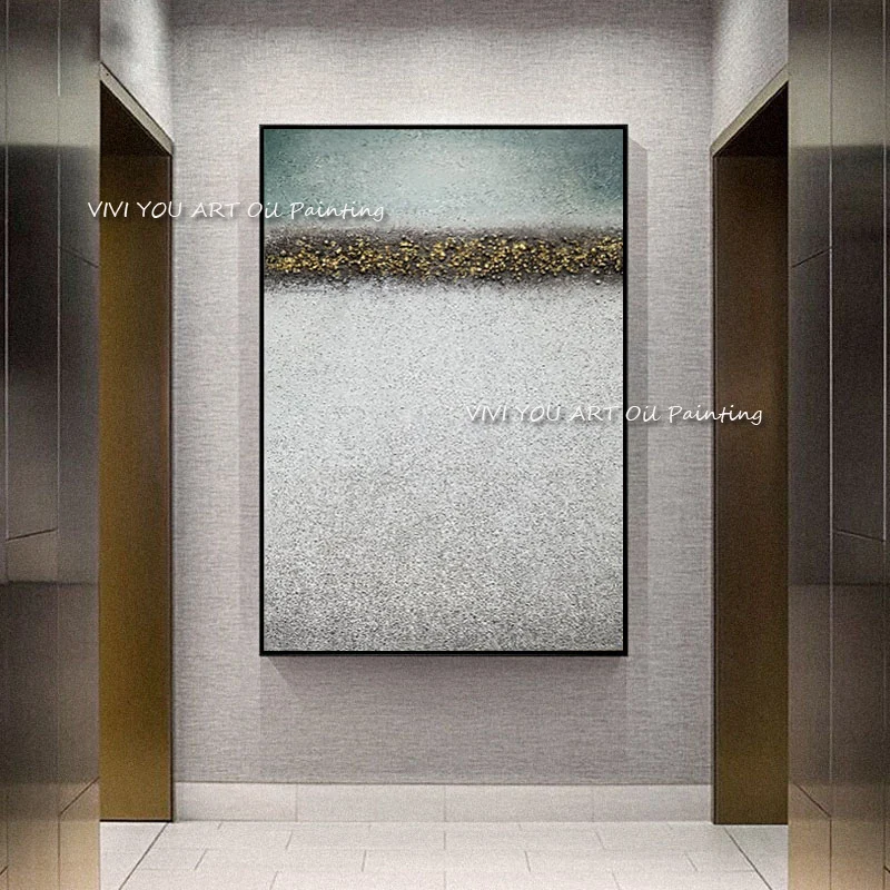Textured Hand-Painted Abstract Canvas Oil Art, Sage Gold Impasto Art, Wabi Sabi Neutral Vertical Home Wall Decoration