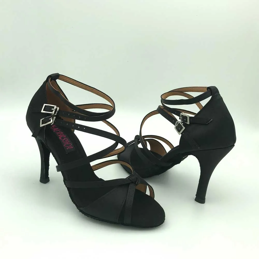 Zapatos de baile latino para mujer, calzado de tacón alto de 9cm, a la moda, MS6209BLKS, Envío Gratis